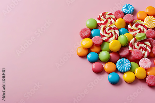 Candy and sweets in copy-space background concept, big blank space. Place to adding text blank copy space. Sweet Licorice Twists