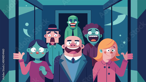The elevator is filled with an unsettling laughter seemingly mocking the fears and anxieties of those inside..