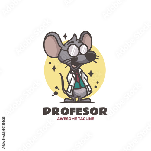 Vector Logo Illustration Professor Mascot Cartoon Style.