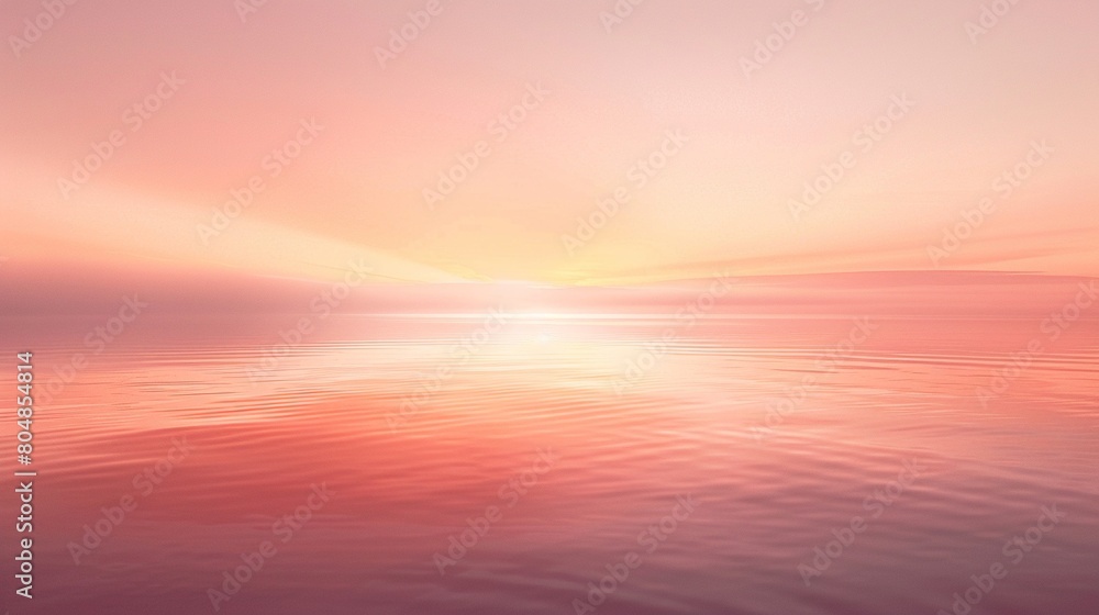 Fototapeta premium Imagine a serene sunrise casting its glow over calm waters, depicted in a peach fuzz color tone, with a smooth gradient background that enhances the peacefulness of the dawn AI Generate