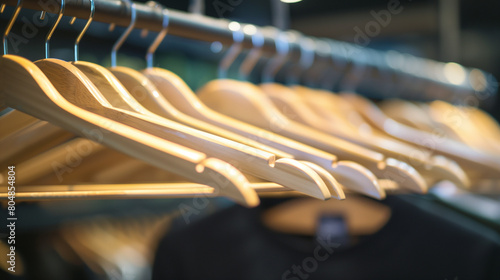 Rows of wooden hangers neatly arranged in a boutique, Ai generated Images