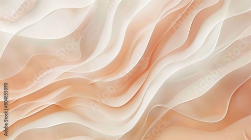 Visualize an artistic backdrop featuring gentle, wavy lines and curves, all in a soft peach hue, designed to embody the calming rhythms of a serene, abstract landscape AI Generate