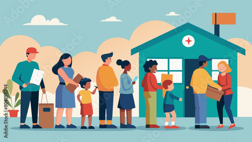 A village post office bustling with activity as families line up to send and receive letters from loved ones eagerly waiting for updates on their. Vector illustration