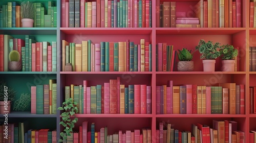 Attractive View of shelves with books in library