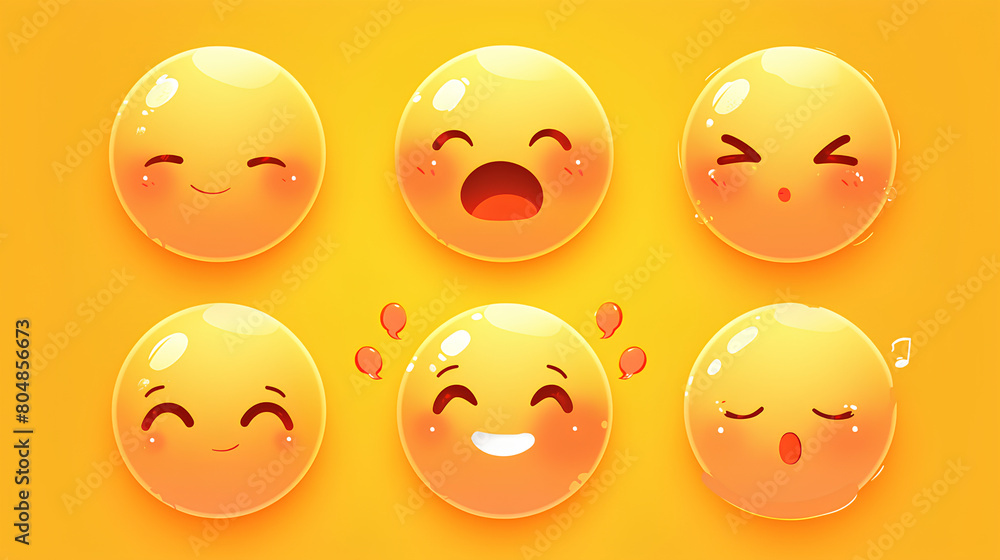 Fototapeta premium Vector Emoji Set with Different Reactions for Social Networks Isolated on White Background. Modern Emoticons Collection in Flat Style Design