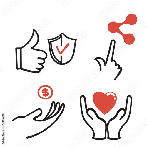 hand drawn doodle trust share care profit illustration