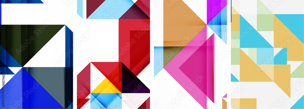 A vibrant display of colorful triangles in various tints and shades on a white background, showcasing symmetry and creative artistry in a captivating pattern