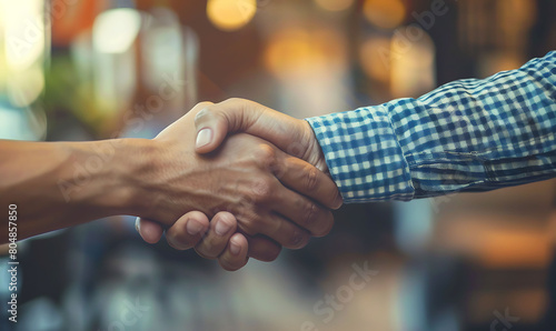Close-up of a handshake between colleagues, sealing a collaborative agreement