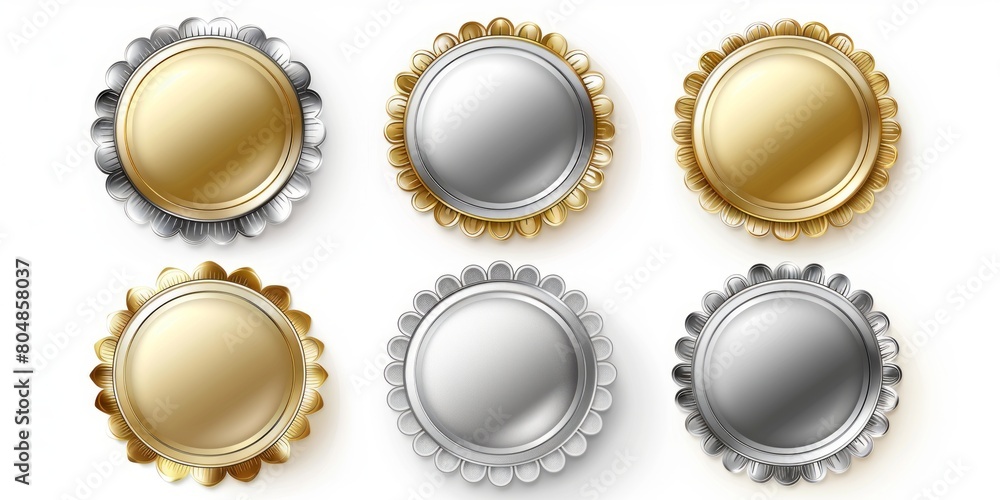 Glamorous collection of six gold and silver plates featuring an ornate gold border. A statement of sophistication and refinement. Glamorous collection of six gold and silver plates featuring an ornate gold border. A statement of sophistication and refinement.