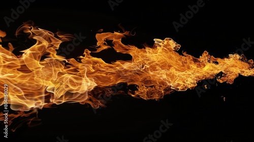 Paint a vivid image of isolated flames dancing against a black background