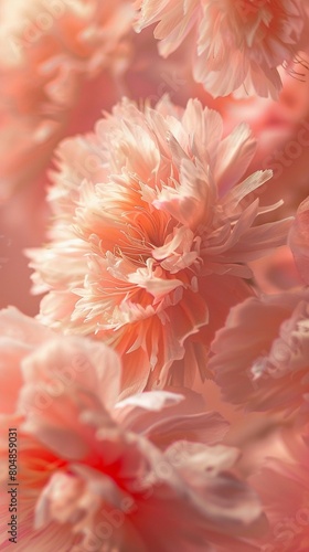 Closeup of delicate peach fuzz against a soft  floral background