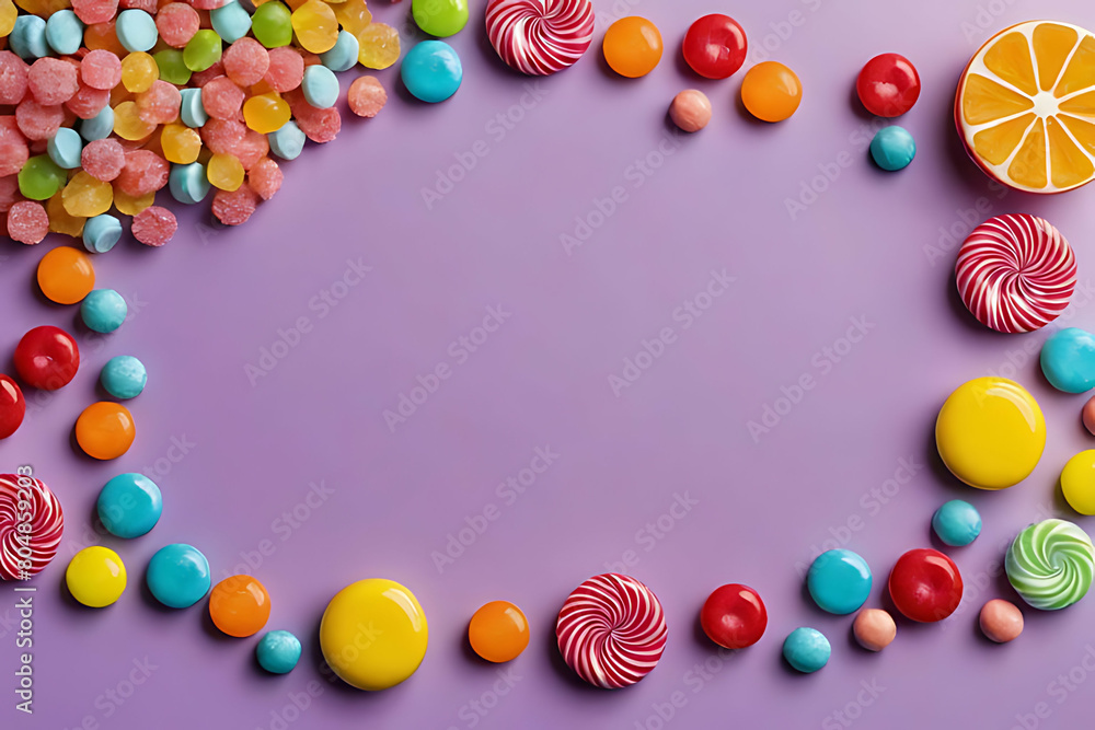 Candy and sweets in copy-space background concept, big blank space. Place to adding text blank copy space. Chocolate Dipped Delights