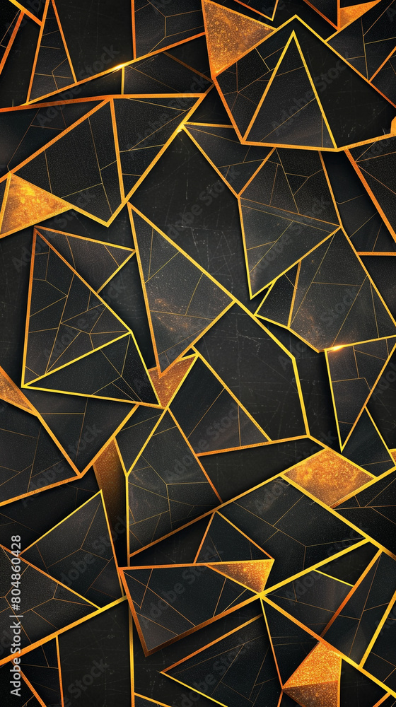 Rich tapestry of seamless, metallic gold geometric shapes on a gradient black background Rich tapestry of seamless, metallic gold geometric shapes on a gradient black background