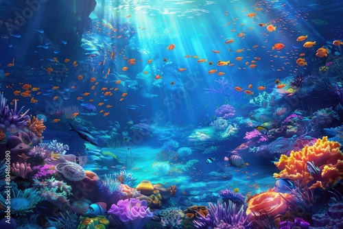 Underwater view of tropical coral reef with fishes and corals. © MrHamster