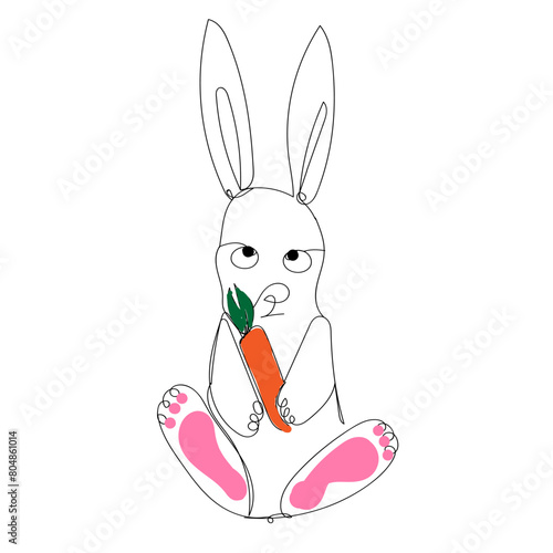 A cute cartoon rabbit happily munching on a carrot