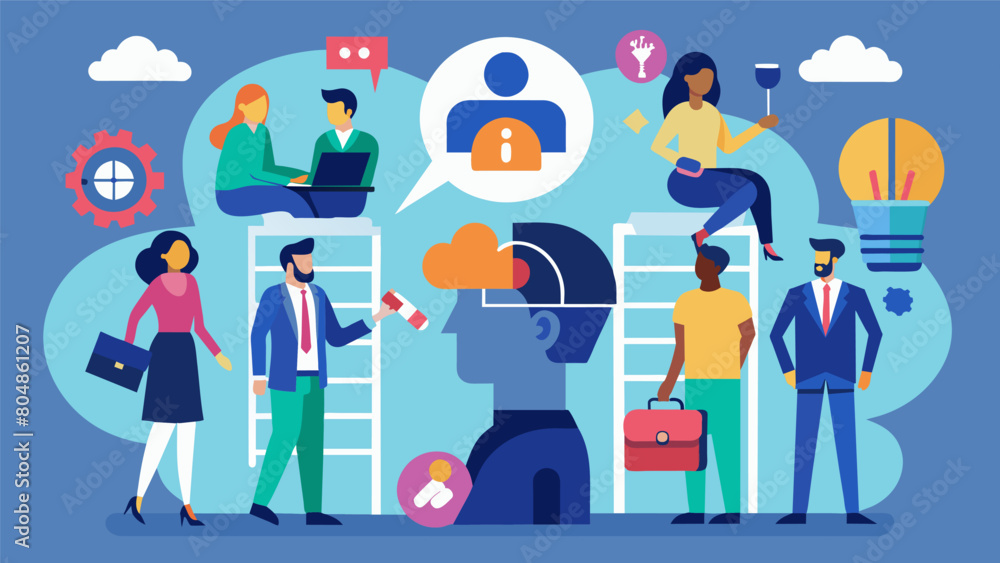 A career fair specifically for neurodivergent individuals featuring employers who are actively seeking to diversify their workforce.. Vector illustration A career fair specifically for neurodivergent individuals featuring employers who are actively seeking to diversify their workforce.. Vector illustration