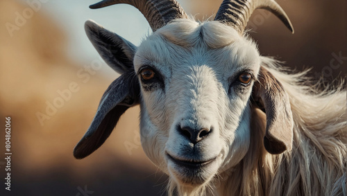 A goat is standing on a rocky hilltop at sunset. The goat is white and has long horns. In the background, the sun is setting over a mountain range.amazing goat wallpaper 