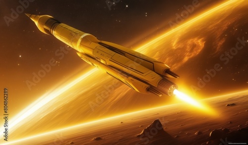 rocket in space or spaceship and space or wallpaper rocket or wallpaper yellow rocket or wallpaper galaxy photo