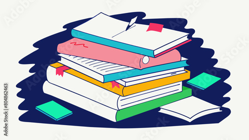 A stack of handwritten notes and highlighted passages marking the insightful observations and interpretations made by members during their book. Vector illustration