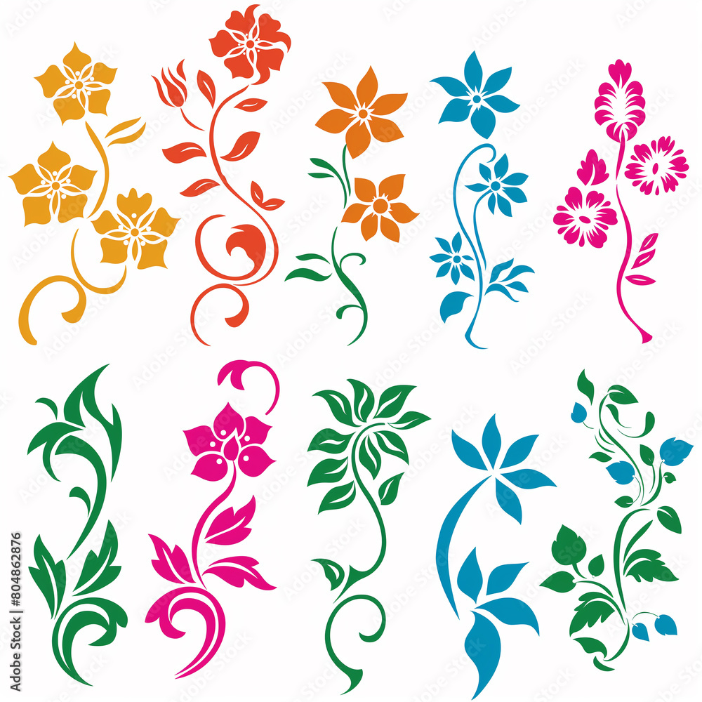 Fototapeta premium floral decorative elements, solid color,vector graphic,white background.