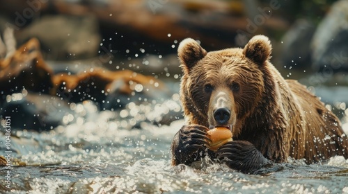 Poster of a bear eating a hamburger photo