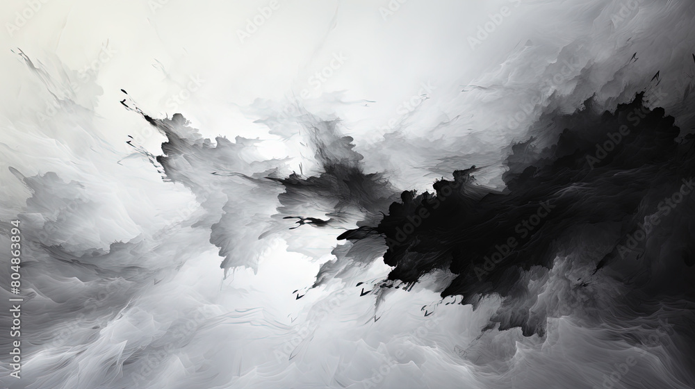White and Black Abstract Design of Liquid Paint Brush Stroke on Contemporary Art Background