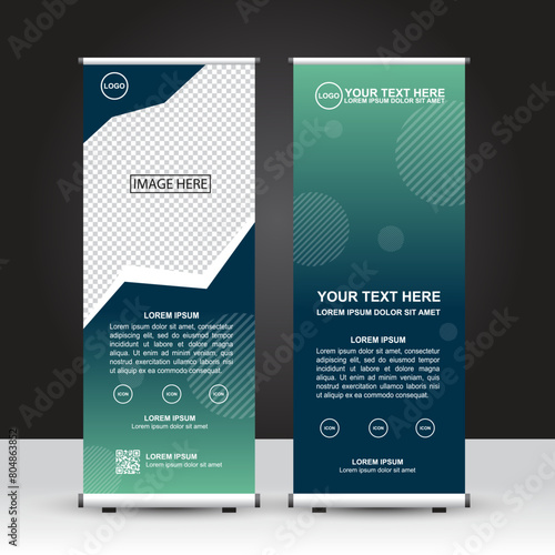 Teal color combination theme Roll Up Banner template, standing banner design, advertisement, and display. Vector Design.
