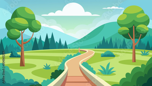 The soft track walking area boasts panoramic views of the surrounding greenery providing a serene environment for rehab.. Vector illustration