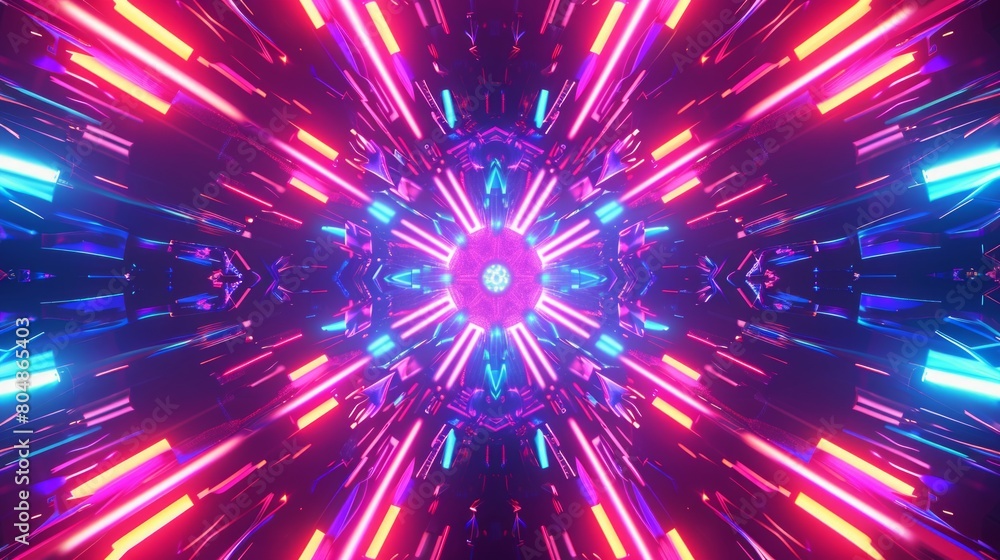 A colorful, neon-lit space with a large, glowing circle in the center A colorful, neon-lit space with a large, glowing circle in the center
