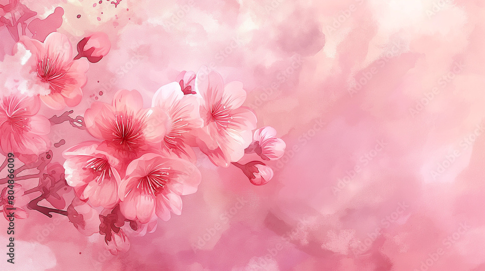 Watercolor of cherry blossoms, fluffy and gentle hand-drawn style illustration