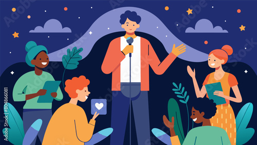 A poetry slam event where individuals share their original works about intergenerational trauma and the power of creativity and selfexpression in the. Vector illustration