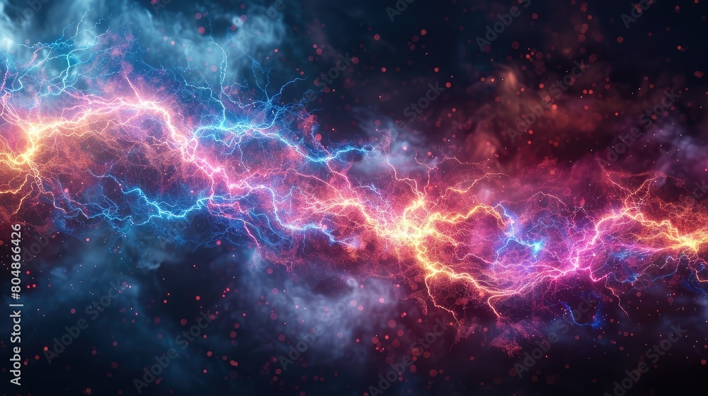 Electric currents flow through space in vibrant hues of blue, purple, and pink, reminiscent of a celestial fireworks display. Electric currents flow through space in vibrant hues of blue, purple, and pink, reminiscent of a celestial fireworks display.