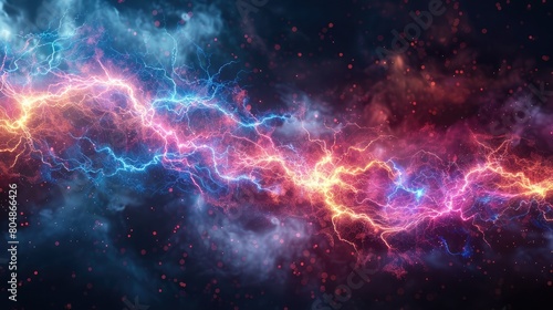 Electric currents flow through space in vibrant hues of blue, purple, and pink, reminiscent of a celestial fireworks display.
