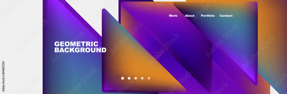 A geometric background featuring purple and orange triangles on a white backdrop. The vibrant hues of magenta and electric blue add a modern touch to the design