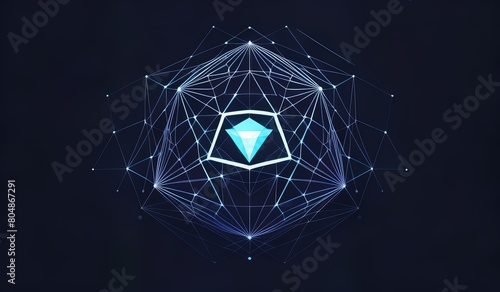 illustration of impenetrable internet security, diamond on black background or abstract background with triangles or spider line design