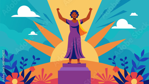 A statue of a woman or man representing the spirit of Juneteenth and eternal gratitude for the heroes who have fought for the rights and empowerment. Vector illustration