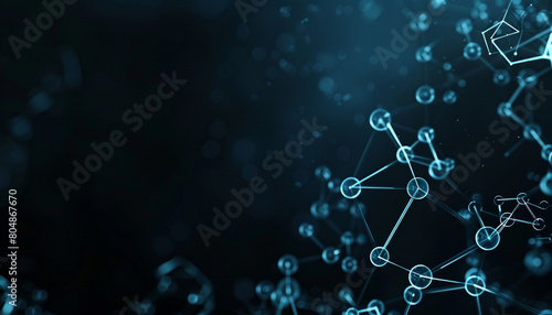 Dark gradient with high-tech tiny molecular mesh futuristic small polygonal connections fading from dark blue to black, symbolizing modern molecular advances.