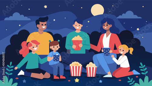 Family Fun With families gathered together this outdoor film night is a perfect way to bring generations together to celebrate American history.. Vector illustration