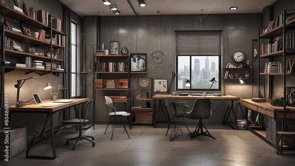 3D interior design for work space with an industrial concept 3D interior design for work space with an industrial concept