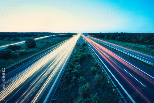 Принти на полотні Langzeitbelichtung - Autobahn - Strasse - Traffic - Travel - Background - Line -