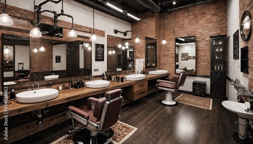 barber shop interior design with industrial architectural style