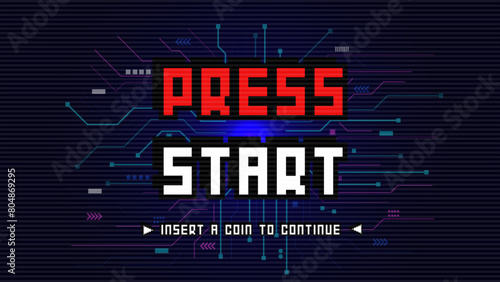 PRESS START INSERT A COIN TO CONTINUE .pixel art .8 bit game.retro game. for game assets in vector illustrations.technology background design.
