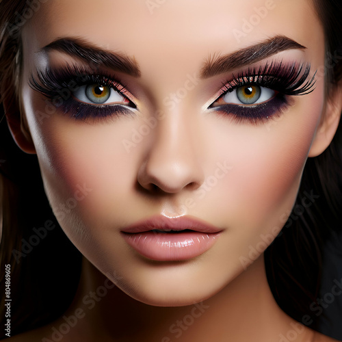 beautiful woman with extreme long false eyelash extensions makeup cosmetics beauty,generate ai