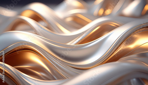 Abstract, elegant white metal and gold waves for luxury backgrounds or modern design.