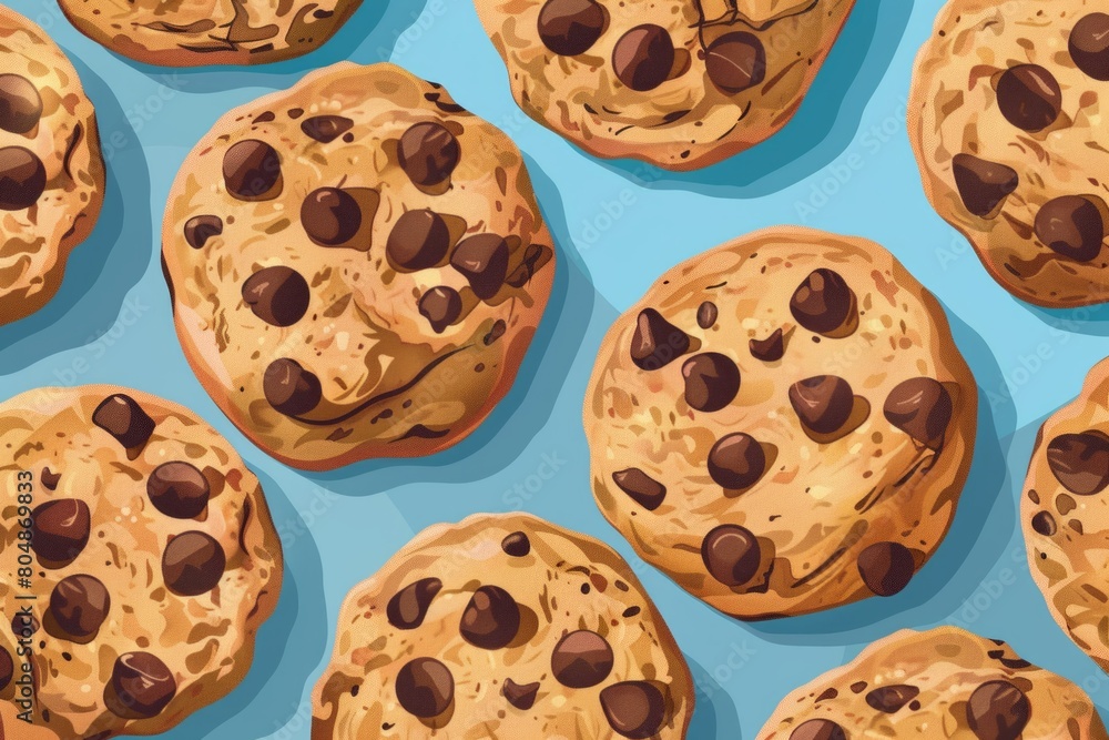 Mouthwatering Medley: A Tempting Close-Up of an Assortment of Chocolate Chip Cookies, a Decadent Treat