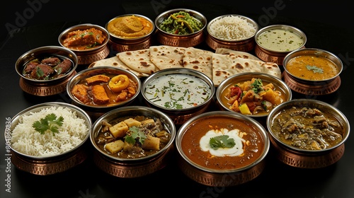 Assorted Authentic Indian Cuisine Spread on Stylish Black Background - Traditional Dishes from India