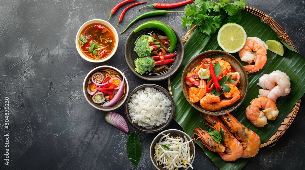 Vibrant Assortment of Thai Cuisine in a Flat Lay Composition - Culinary Delights from Thailand