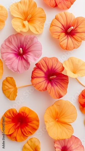 A close up of many orange and pink flowers