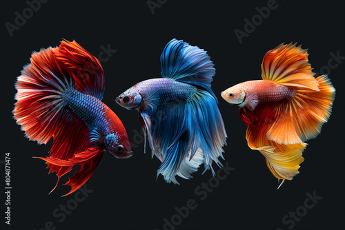 betta fishes in water,black background.