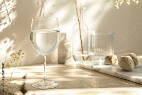 Serenity in Simplicity: A Cup of Tea and a Bowl Gracefully Resting on a Table, Inviting Tranquility photo